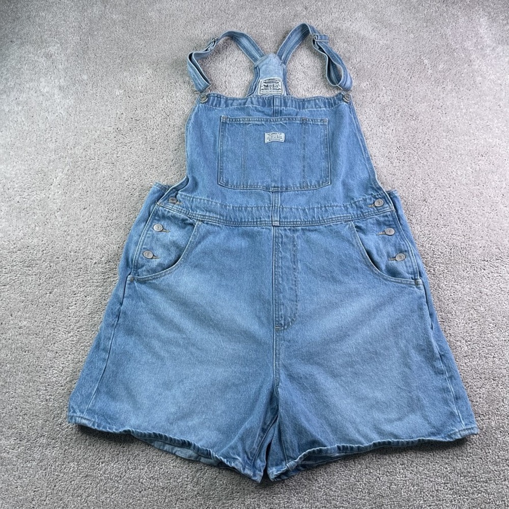 Levis Bib Shortalls Womens XL Blue Jean Cotton Denim Summer Overalls 90s Style
